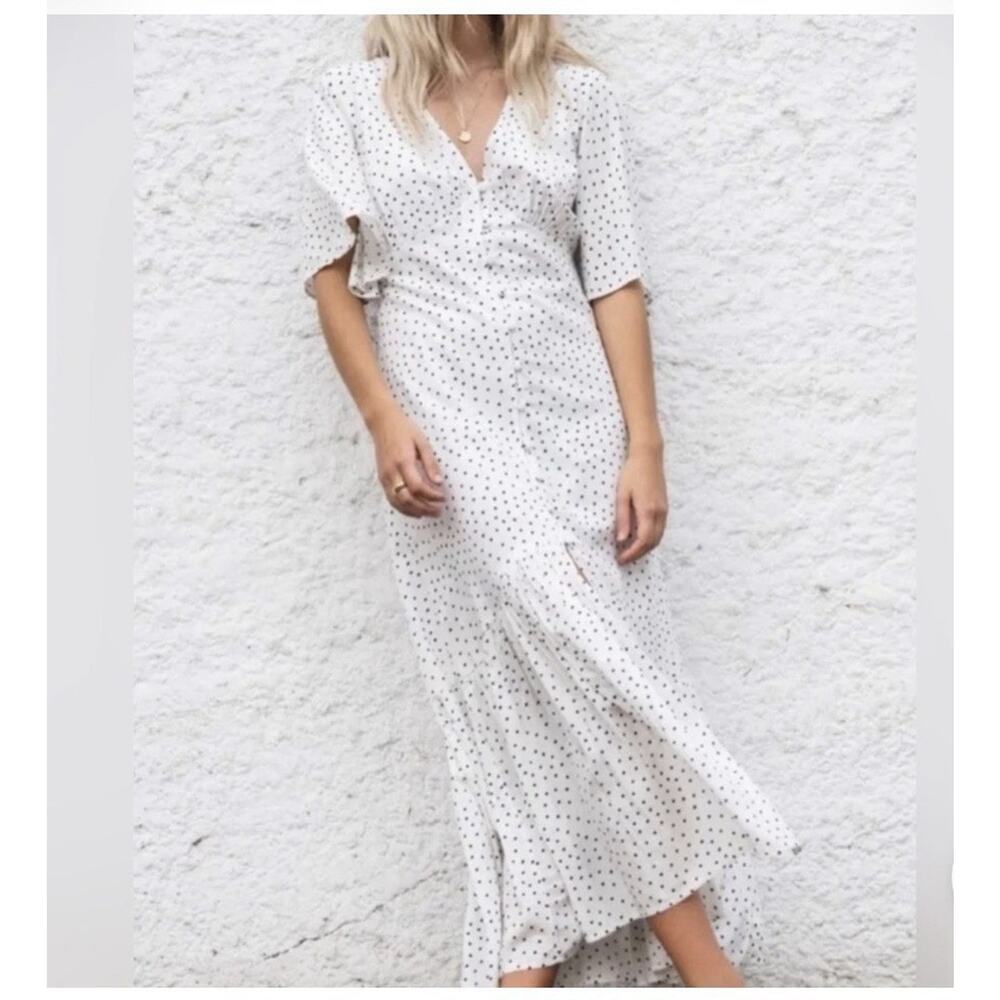 Billabong Kiss the Rain White & Black Polka Dot Maxi Boho Dress Size Medium